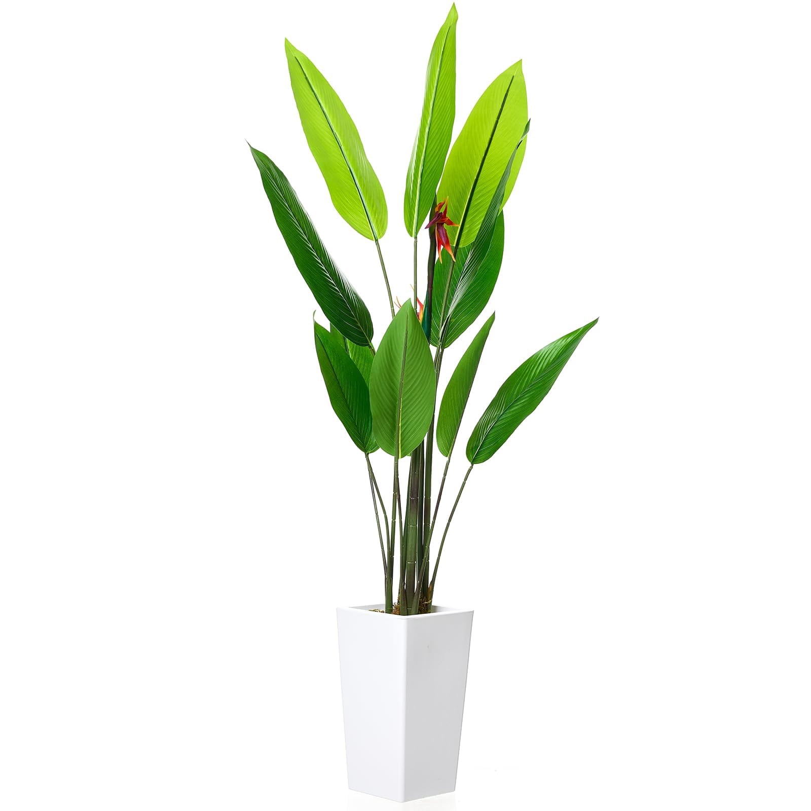 Accreate Faux Banana Tree Artificial Plant, Fake Potted Tropical Evergreen with Tall White Planter for Living Room, Entryway, Porch, or Office