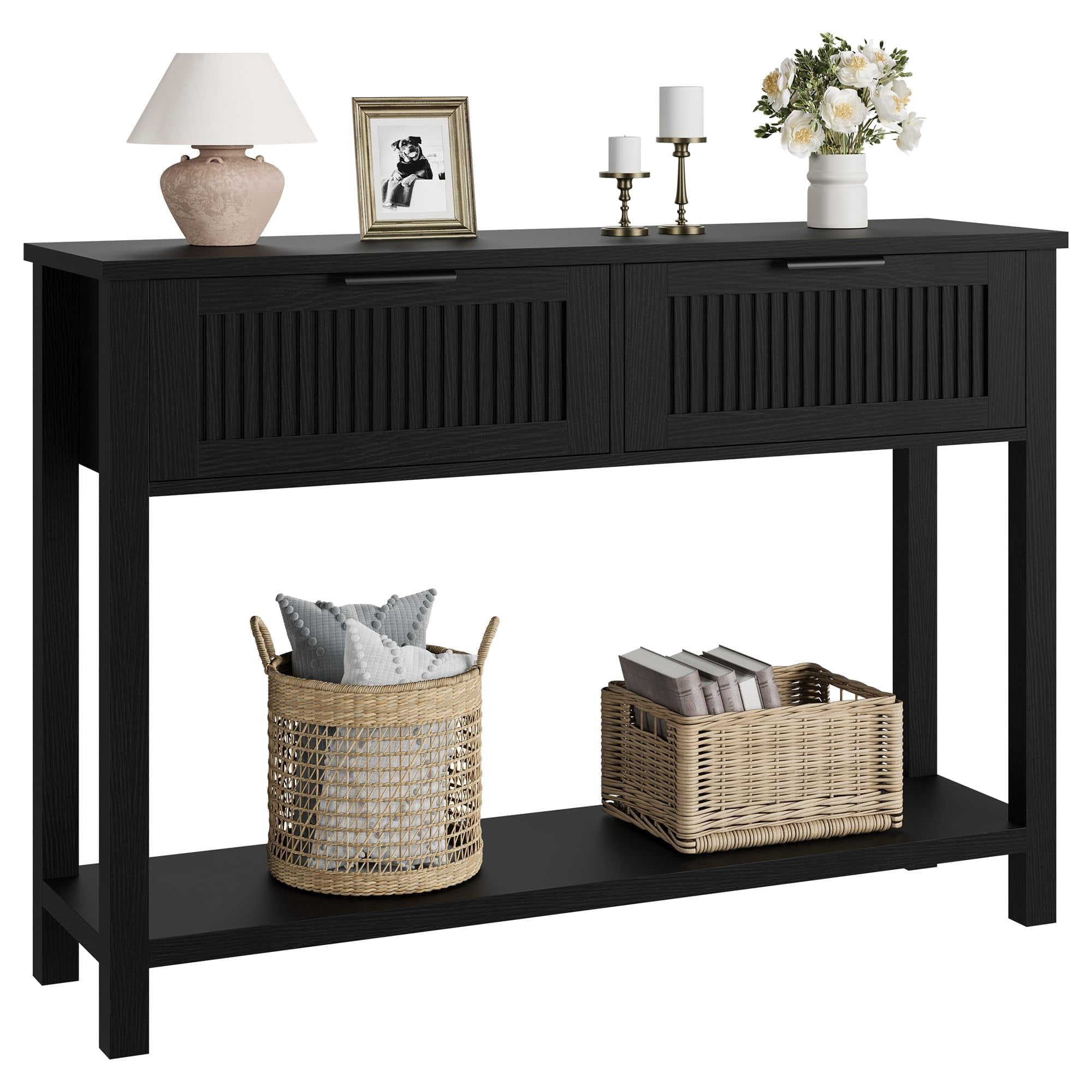Accreate Fluted Entryway Table with 2 Drawers, Console Table for Entryway, Wooden Sofa Table for Living Room, Foyer