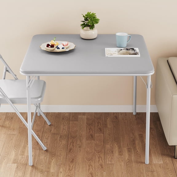 Accreate Folding Card Table, 34 Inch Square Folding Table, PU Padded Tabletop with Collapsible Legs, Sturdy Steel Frame, Portable Square Game Table for Home, Parties, Picnics, Games ( Table only)