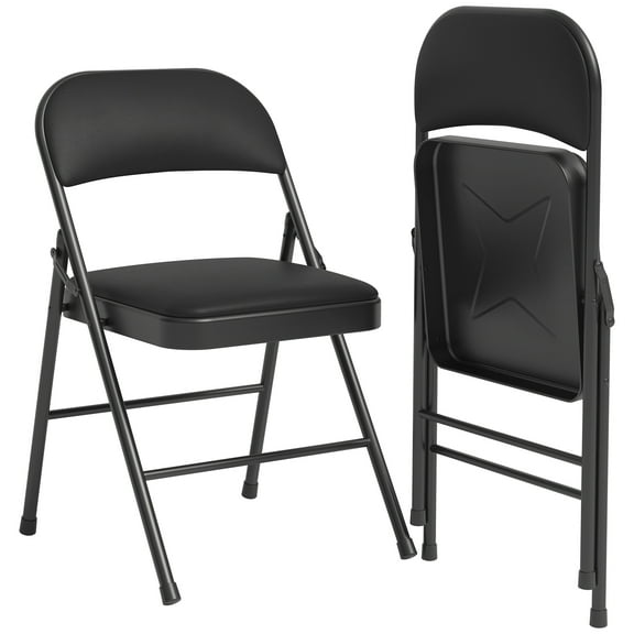 Accreate Folding Chairs, Portable Card Chair, Metal Frame, PU Soft Cushion for Dining, Living, Office