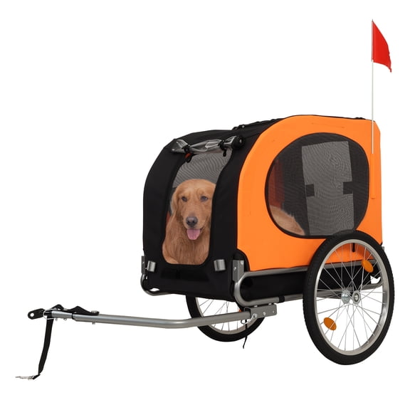 Accreate Folding Pet Bicycle Carrier For Medium Dogs, Heavy Duty 40kg/88lbs Bike Trailer Cart With Universal Hitch, Secure Safety Flag, And Protective Rain Cover