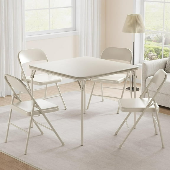 Accreate Folding Table and Chair Set of 3, 33.6 in Portable Square Folding Card Table and 2 Metal Chairs