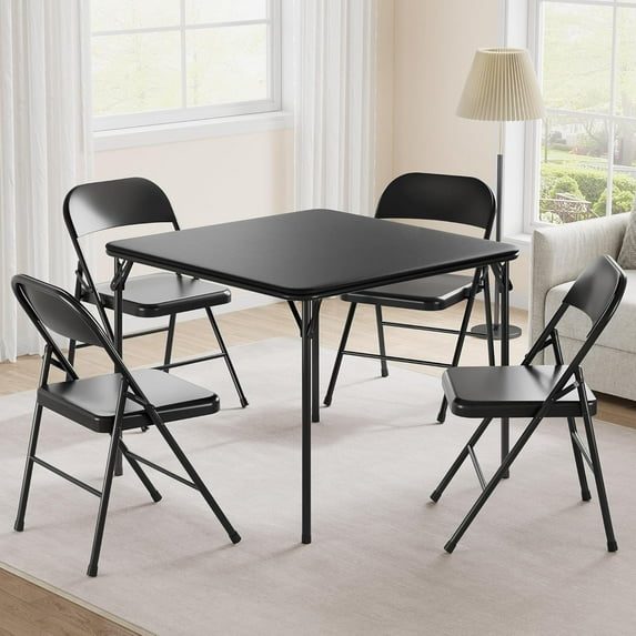 Accreate Folding Table and Chair Set of 5, 33.6 in Portable Square Folding Card Table and 4 Metal Chairs