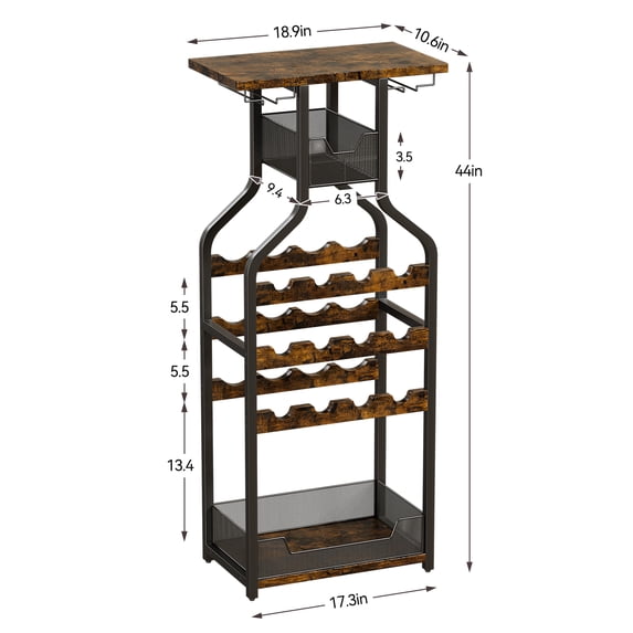 Accreate Freestanding Metal Wine Rack with Glass Holder & Wood Tabletop ...
