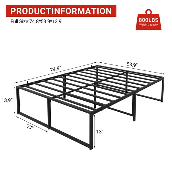 Accreate Full Bed Frame Platform - Metal Mattress Frame with 3-in-1 Steel Support, Black