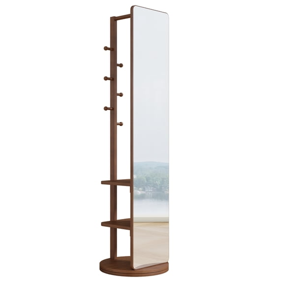 Accreate Full Length Mirror, 2-in-1 Wood Floor Mirror and Coat Rack, Modern Style Standing Mirror with Clothes Rack for Bedroom, Entryway, Living Room