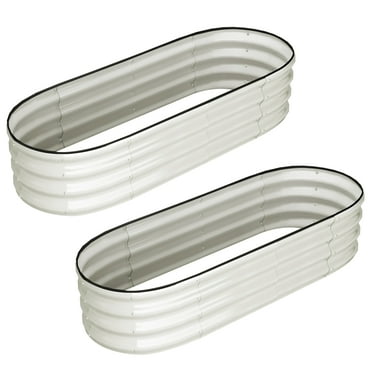 Accreate Galvanized Raised Garden Bed, Outdoor Oval Metal Planter Box for Vegetables Flowers Fruits, White 2 Pcs