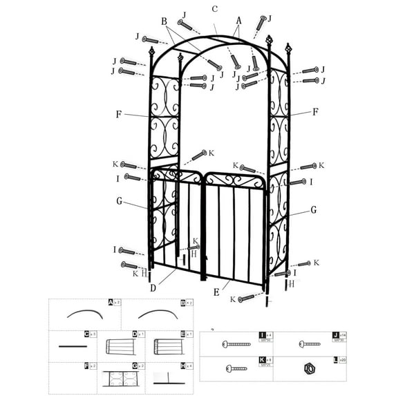 Accreate Garden Arch Arbor with Gate - Durable Metal Arch Trellis for Climbing Vines, Wedding Ceremony Decoration, Outdoor Garden Archway with Flourishes & Arrow Tips, Black