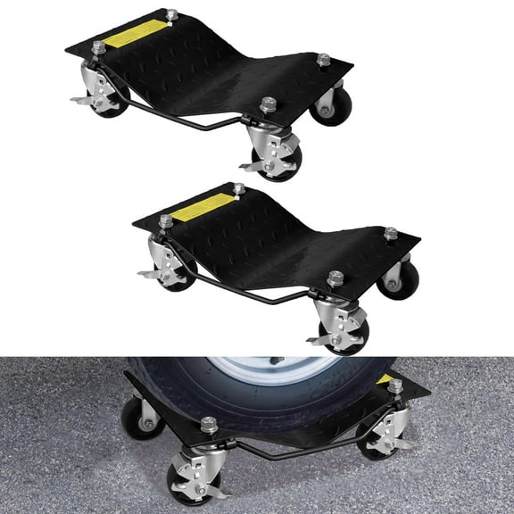 Accreate Heavy Duty Car Dolly Set of 2. 3000 Lbs Capacity Wheel Dolly Car Skates with Wheels and Brakes. Tire Dolly Cart for Moving Cars. Trucks. Trailers. Motorcycles. Black