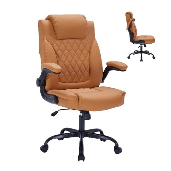 Accreate Heavy Duty Executive Office Chair, 350 Lbs Capacity Ergonomic Computer Chair with Lumbar Support, PU Leather Desk Chair with Flip-Up Arms for Home & Office