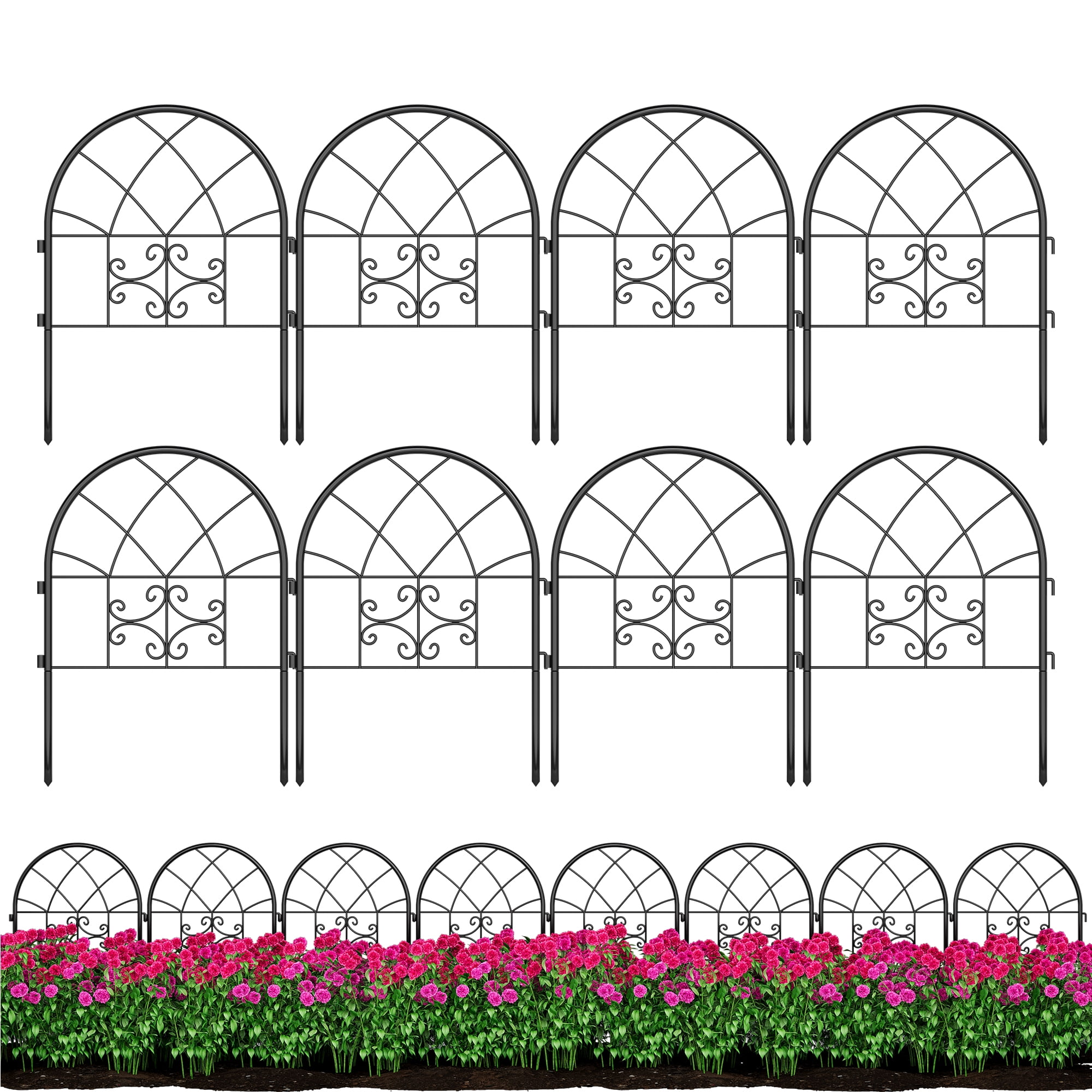 Accreate Heavy-Duty Metal Dog Fence Outdoor, 26in h X20in l No Dig Garden Fence Panels, Rustproof Steel Pet Barrier Fencing, Decorative Edging Border for Flower Beds Yard Patio