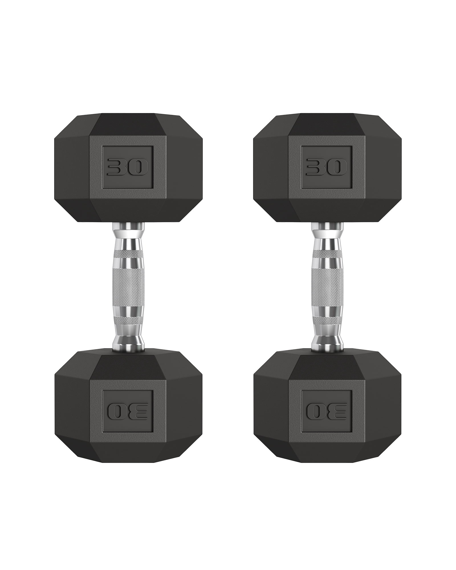 Accreate Hex Dumbbells Set of 2, 30LB Each – Cast Iron Core, Durable Rubber/PVC Coating, Non-Slip Handle, Anti-Roll, Home Gym Strength Training Hand Weights – Black