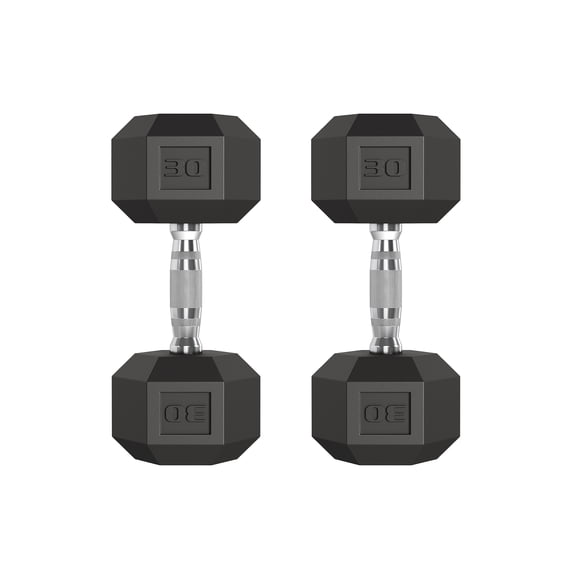 Accreate Hex Dumbbells Set of 2, 30LB Each – Cast Iron Core, Durable Rubber/PVC Coating, Non-Slip Handle, Anti-Roll, Home Gym Strength Training Hand Weights – Black