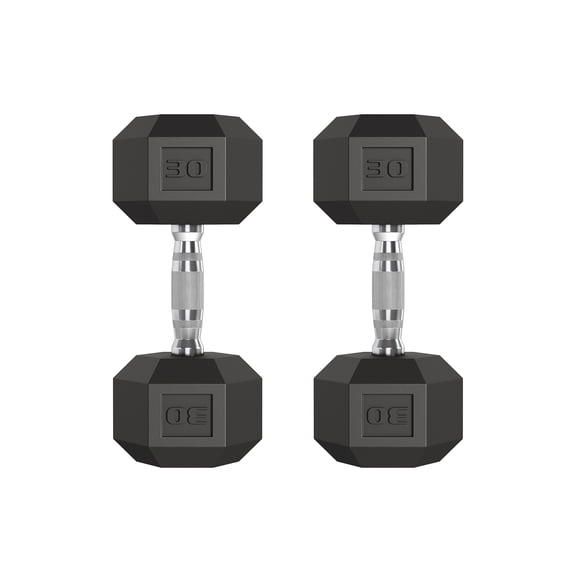 Accreate Hex Dumbbells Set of 2, 30LB Each – Cast Iron Core, Durable Rubber/PVC Coating, Non-Slip Handle, Anti-Roll, Home Gym Strength Training Hand Weights – Black