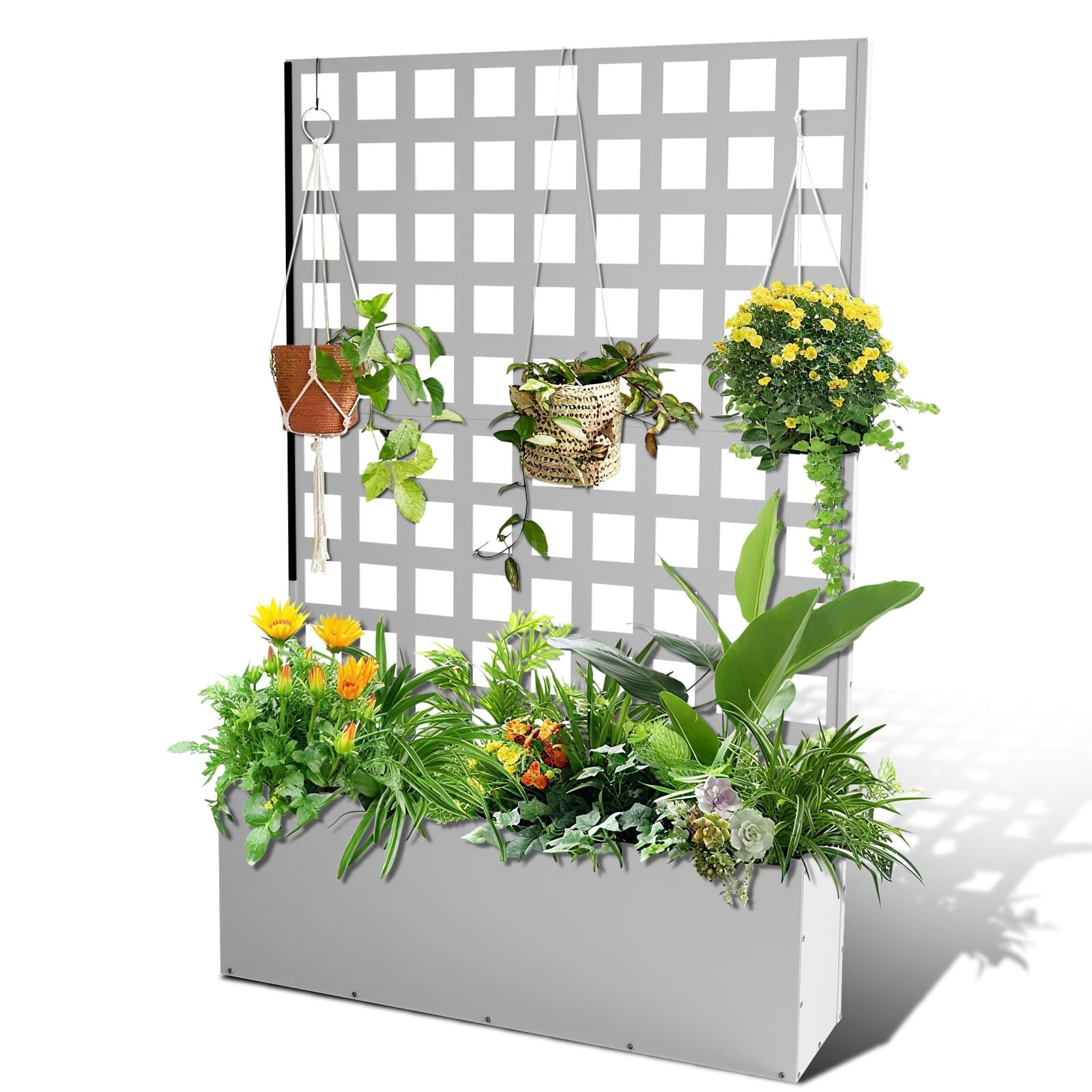 Accreate Horizontal Grid Metal Planter Box - Garden Bed with Trellis ...