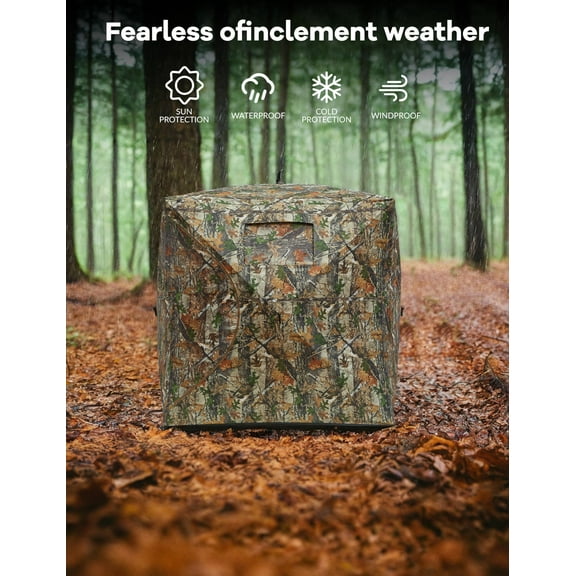 Accreate Hunting Blind 270 Degree See Through Ground Blind for Turkey Deer Hunting, Camouflage Pop Up Hunting Blinds Ground Waterproof Portable Concealed Shelter with Silent Door and Carrying Bag