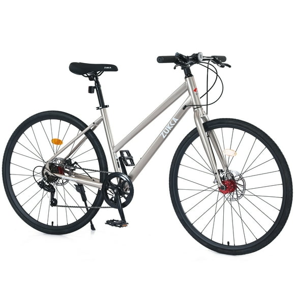Accreate Hybrid Bike for Men and Women, 700C Wheels 7-Speed Lightweight Carbon Steel Hybrid Bike with Front and Rear Dual Disc Brakes, Road Bike for Travel