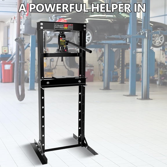 Accreate Hydraulic 12 Ton H-Frame Garage Floor Shop Press - Adjustable with Plates for Heavy Lifting
