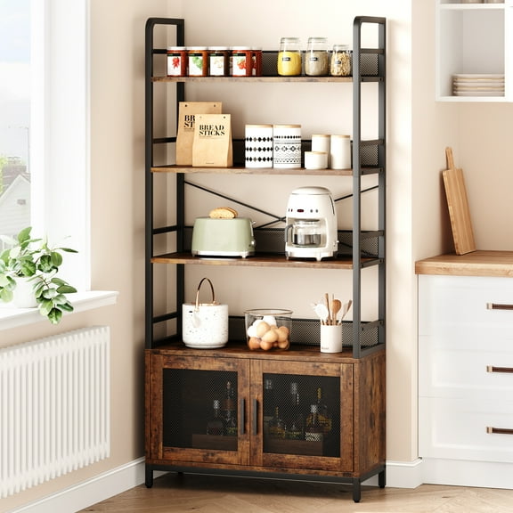 Accreate Industrial Bookshelf with Storage - 70.87" Tall Rustic Bookcase with Doors for Living Room & Home Office