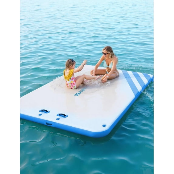 Accreate Inflatable Floating Dock Platform, Island Raft with Rope Ladder and Non-Slip Surface, Portable Air Dock with Carrying Bag for Pool, Beach, or Ocean