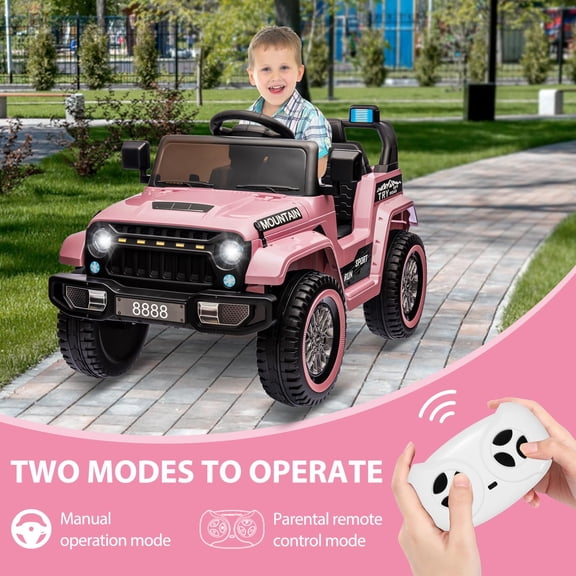 Accreate Kids 12V Battery Ride-On Truck, Remote Controlled, 3 Speeds, Spring Suspension, LED Headlights, Music, MP3, AUX, USB, Soft Start, Ages 3+, 66 lbs Max Load