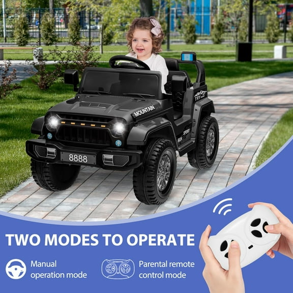 Accreate Kids 12V Battery Ride-On Truck, Remote Controlled, 3 Speeds, Spring Suspension, LED Headlights, Music, MP3, AUX, USB, Soft Start, Ages 3+, 66 lbs Max Load