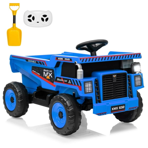 Accreate Kids 12V Electric Dump Truck Ride-On, Remote Control, Lift Bed, Dual Motors, LED Lights, Shovel, USB/BT Music, for Toddlers 3-8 Years, 66 lbs Capacity