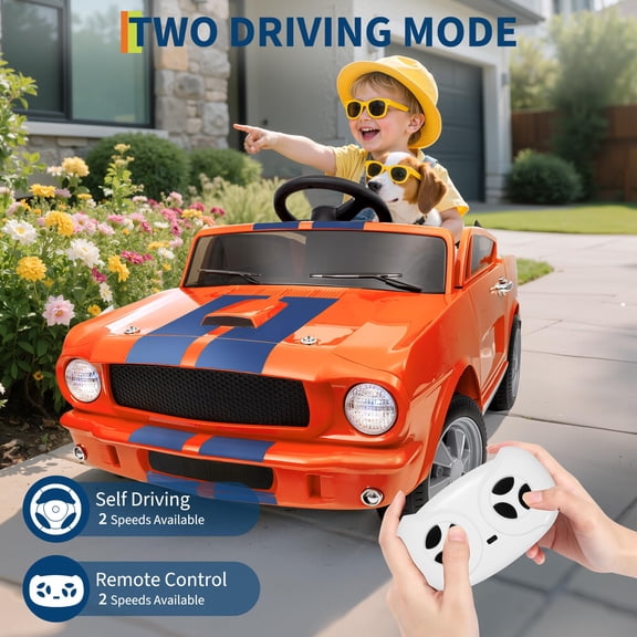 Accreate Kids 12V Shelby GT350 Battery Ride-On Car, Parent Remote, 3 Speeds, Media Player, LED Lights, 3-Point Harness, Shock Absorber, Electric Toy for Toddlers Ages 3+