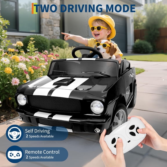 Accreate Kids 12V Shelby GT350 Battery Ride-On Car, Parent Remote, 3 Speeds, Media Player, LED Lights, 3-Point Harness, Shock Absorber, Electric Toy for Toddlers Ages 3+