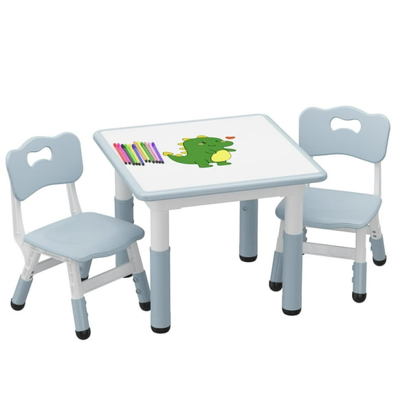 Accreate Kids Table and 2 Chairs Set, Height Adjustable Toddler Table and Chair Set for 2, Graffiti Desktop, Non-Slip Design, Children Table for Home Daycare Preschool for Ages 2-8