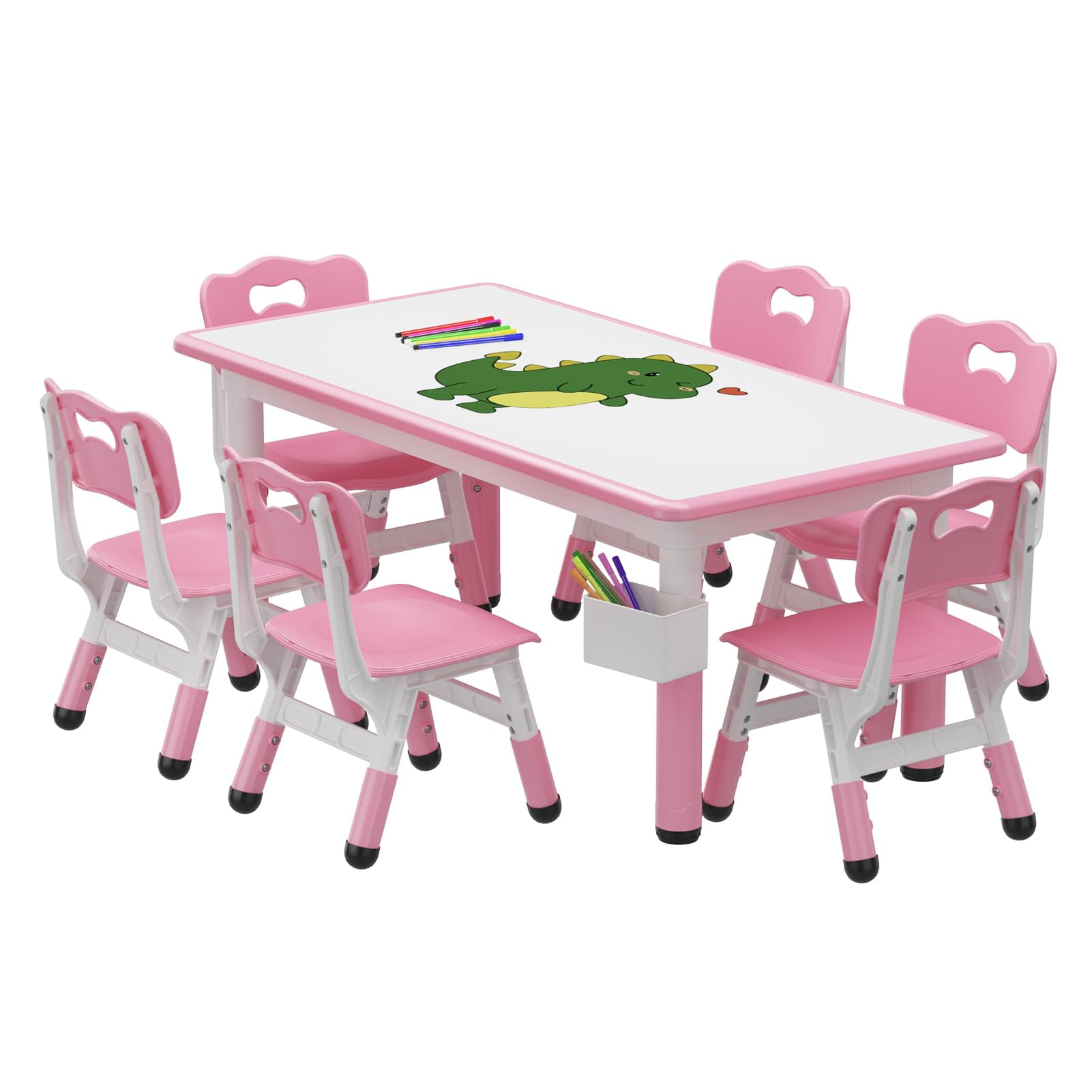 Accreate Kids Table & 6 Chairs Set with Storage Box - Height Adjustable ...