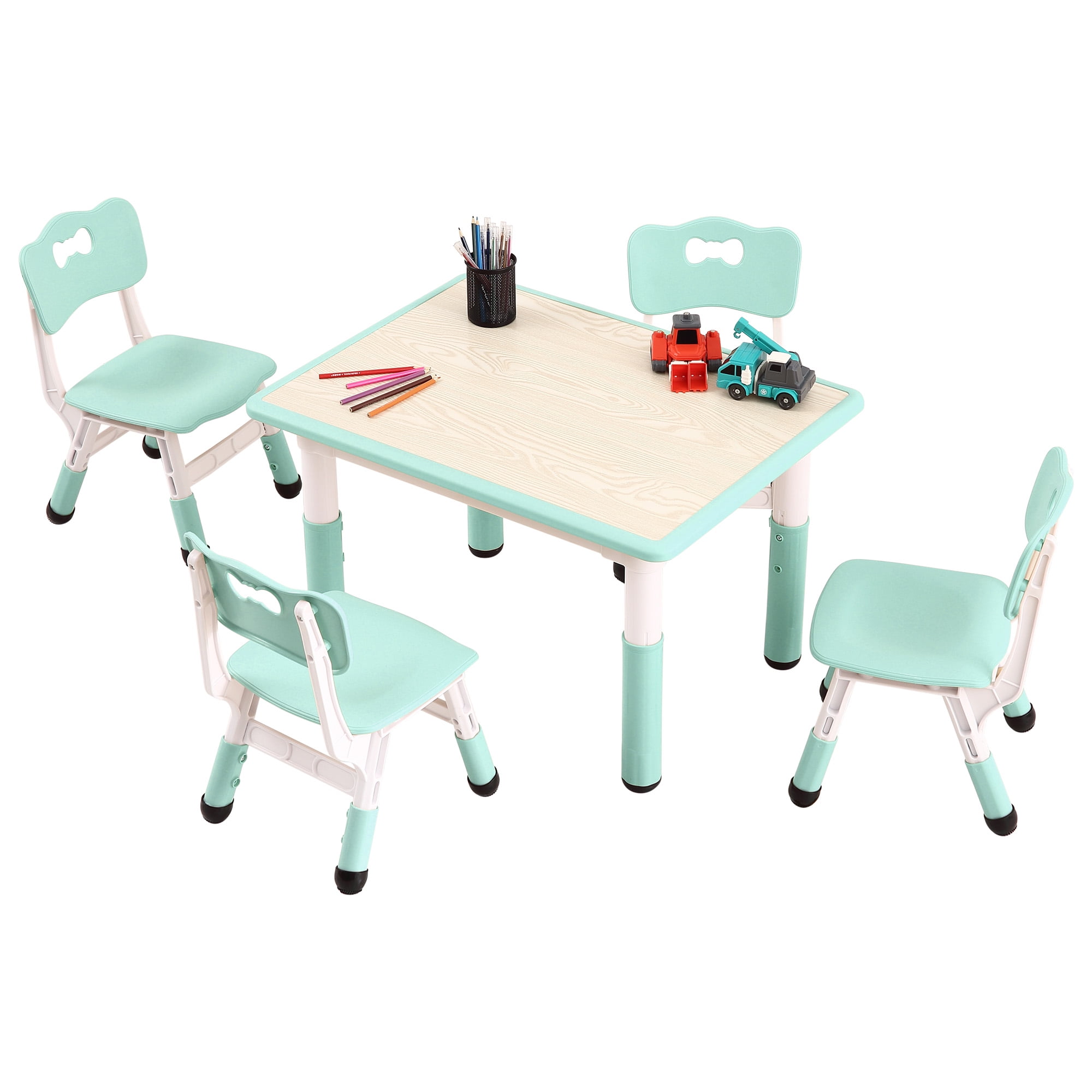 Accreate Kids Table and Chairs Set, 80x60cm Multi-Functional Toddler Furniture for Learning, Play, Arts & Crafts, Easy to Wipe Arts & Crafts Table with 4 Chairs for Classroom/Home