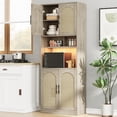 thumbnail image 1 of Accreate Kitchen Pantry Cabinet with RGB Light, Tall Kitchen Hutch Bar Cabinet with Microwave Stand, Farmhouse Large Wood Storage Cabinet with Barn Doors & 2 Open Shelves, Cupboard for Dining Room, 1 of 7