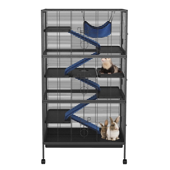 Accreate Large 51" Ferret Cage, 6 Tier Small Animal Cage with Wheels, Ramps, Trays & Lockable Doors, Heavy Duty Enclosure Cages for Chinchillas, Guinea Pigs, Rats, Ferrets