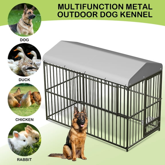 Accreate Large heavy duty shade outdoor Dog kennel with roof, heavy duty pet cage with security lock, UV protection and waterproof cover, suitable for garden backyard yard, RV, camping(8×4×6FT)