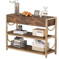 thumbnail image 1 of Accreate Light Luxury Console Table with Drawers, Entryway Table with 2 Shelves for Hallway, Rustic Brown Sofa Table with Gold U-Shaped Frame and Adjustable Feet, 1 of 7