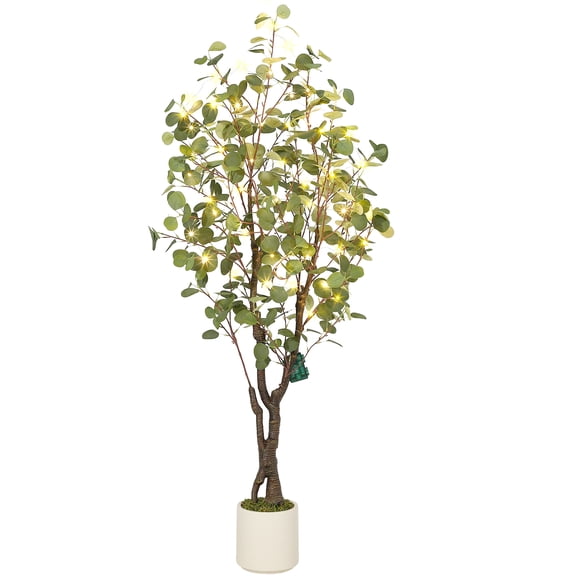 Accreate Lighted Ficus Tree 5ft LED Fairy Lights, Artificial Greenery Tree with Lights for Home Fireplace Living Room Decoration Inside