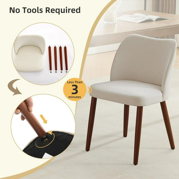 Accreate Linen Dining Chair Set of 2 Upholstered Fabric Dining Chair with Wood Legs, Wing Backrest, Wooden Kitchen Chairs with Thick Cushions, Leveling Feet for Dining Room, Living Room