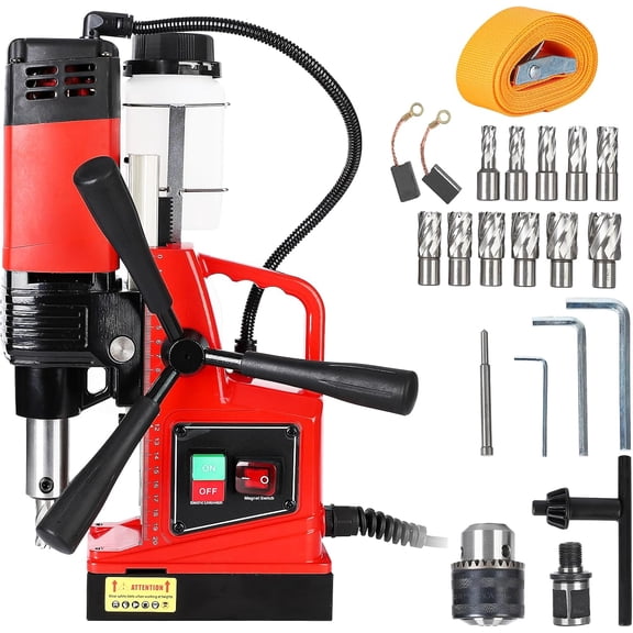 Accreate Magnetic Drill Press - 1100W, 1.6" Boring Diameter, with 11Pcs Drill Bits, Portable Electric Drilling Machine 550RPM