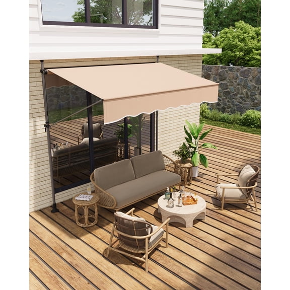 Accreate Manual Retractable Awning, 118''x118'' Patio Awning Exterior Outdoor Sunshade Shelter, Angle & Height Adjustable Sunsetter Retractable Awning UV Protection for Any Window or Door