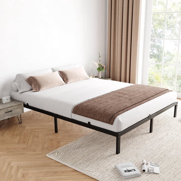 Accreate Metal Platform Bed Frame, Heavy-Duty Steel Construction with Silent Slat Support, Integrated Under-Bed Storage Space, No Box Spring Needed, Noise-Free