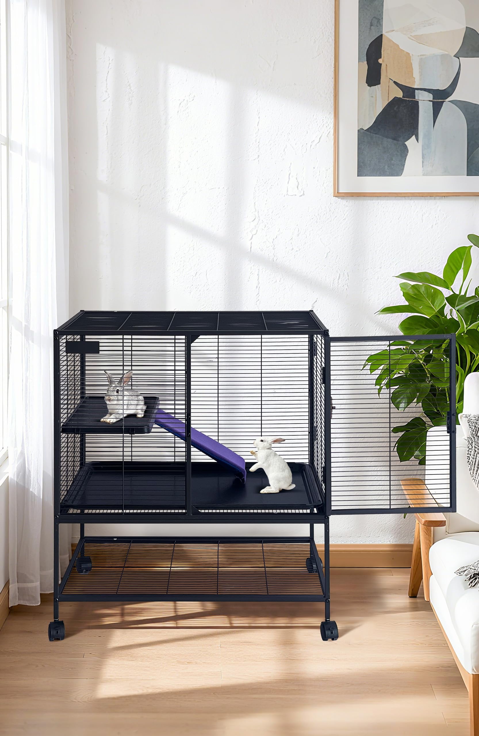 Accreate Metal Small Animal Cage, Multi-Level Ferret Cage for Small Animals - Large Hamster Cage with Ramp, Extra Storage Stand, RemovableTray for Chinchilla, Rabbit, Guinea Pigs, Hedgehog, Gerbil
