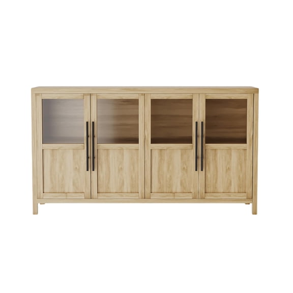 Accreate Modern Sideboard Buffet Cabinet with Glass Doors - Large Rustic Farmhouse Storage Solution for Kitchen and Dining Room - Easy Assembly Wood Cabinet in Natural Finish