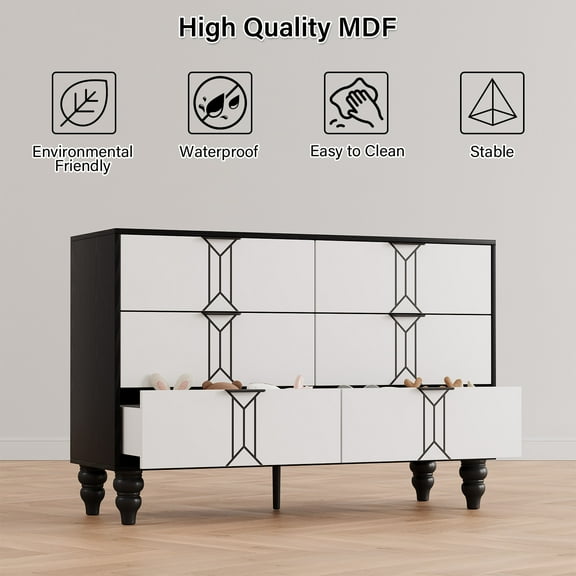 Accreate Modern Wooden Tall Dresser for Closet, Chest Dresser for Bedroom, Living Room and Entryway, Black and White