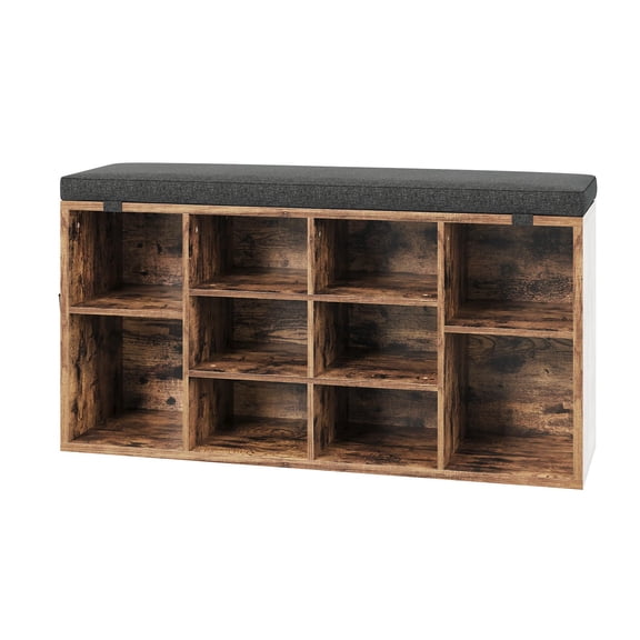 Accreate Multi-Functional Entryway Bench with Shoe Storage, Padded Seat, 10-Cubby Adjustable Shoe Organizer – Small Shoe Rack Bench with Side Pockets for Hallway, Bedroom, Mudroom, and Living Room