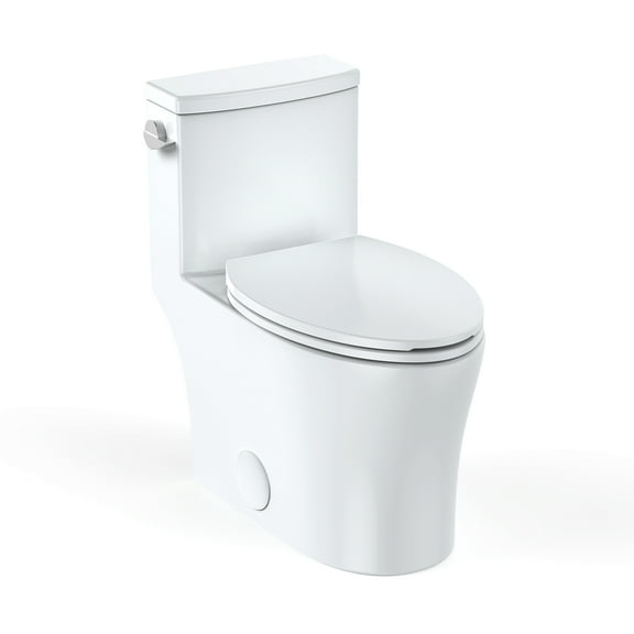 Accreate One-Piece Toilet, Elongated Toilet for Bathrooms Soft Close Seat, Powerful & Quiet Left Side Trip Lever Flush 1.28 GPF, Ceramic Crisp White 12" Rough-In