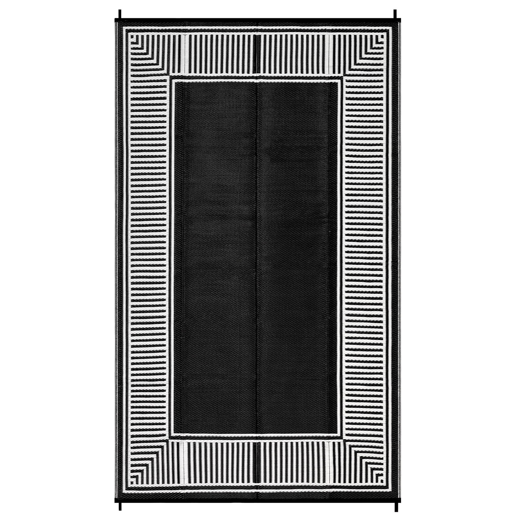 Lghtweght Ndoor/ Outdoor Reversble Plastc Rug Nrvana Black Whte