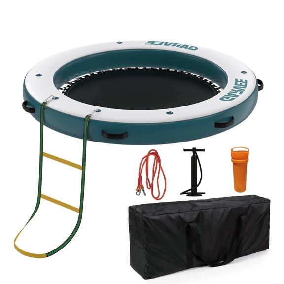 Accreate PeakPersuit Round 8x8FT Inflatable Floating Dock, Floating Dock Water Platform With Mesh Swim Area,Non-Slip EVA Platform and Rope Ladder,Boats,Pool,Lake,Beach,Ocean