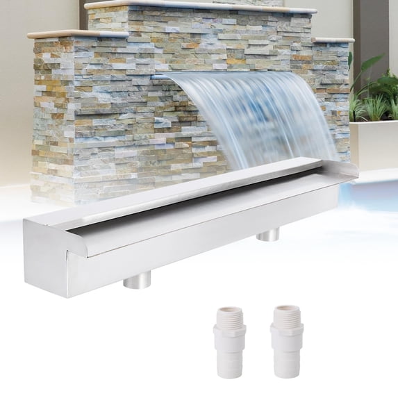 Accreate Pool Fountain Waterfall Spillway Stainless Steel Pond Fountain with Multi-Color LED Light, Outdoor Water Feature for Garden, Patio, Swimming Pool & Koi Pond Decoration