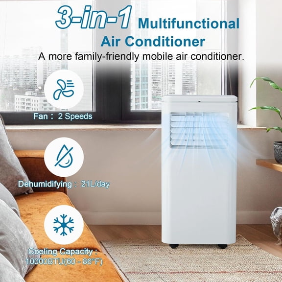 Accreate Portable Air Conditioner, 3-in-1 Air Conditioner Portable Dehumidifier Fan, Quiet Room AC, Sleep Mode, Remote Control, 24H Timer, 10,000 BTU AC Unit, Cools Up to 450 Sq ft